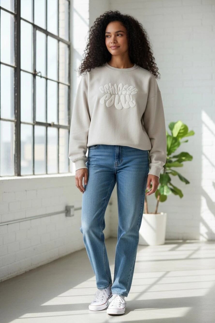 Princess Polly Grey Breakaway Bubble Logo Oversized Crewneck Sweatshirt - Size 4